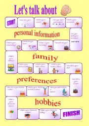 English Worksheet: Board Game - LETS TALK ABOUT YOU