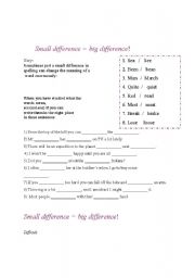 English Worksheet: Small difference = big difference!