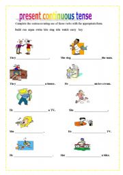 English worksheet: present continuous tense