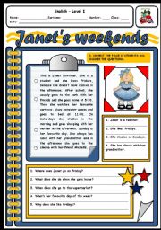 English Worksheet: JANETS WEEKEND (2 PAGES)