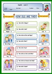 English Worksheet: HOW OLD ARE THEY