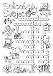 English Worksheet: School Subjects Crossword