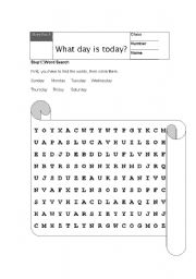 English worksheet: Word search :What day is today?  