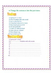 English worksheet: Change the sentences into the past tense