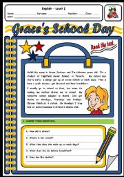 English Worksheet: GRACES SCHOOL DAY - 2 PAGES