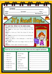 English Worksheet: ITS LUNCH TIME...