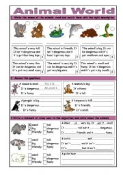 English Worksheet: Animal World: Basic Adjectives & Short Answers