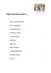 English worksheet: Find someone who
