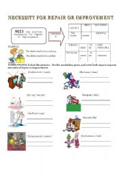 English worksheet: necessity for repair or improvement