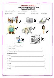 English Worksheet: PRESENT PERFECT WITH ALREADY AND YET