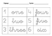 English worksheet: Numbers from 1 to 6 