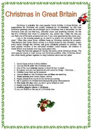 English Worksheet: Christmas in Britain + crossword