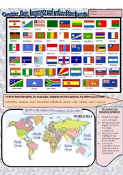 English Worksheet: (Flag dictionary)  Flags ,countries,nationalities and languages (part 2)