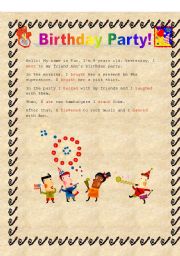 English worksheet: Birthday party