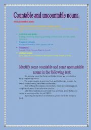 English worksheet: Countables and uncountable nouns.
