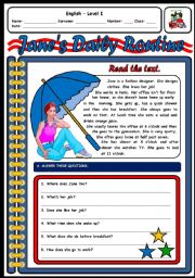 English Worksheet: JANES DAILY ROUTINE