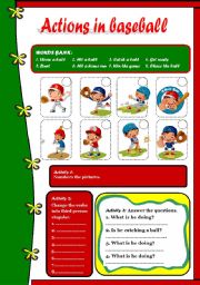 English Worksheet: ACTIONS IN BASEBALL GAME