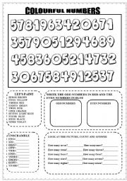 English Worksheet: colourful numbers