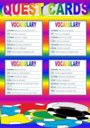 English Worksheet: || QUEST || DIFFERENT GAME - CARDS for the board game