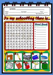 SCHOOL OBJECTS - WORDSEARCH