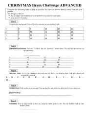 English Worksheet: Christmas brain challenge advanced