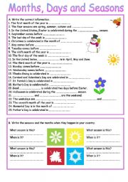 English Worksheet: Months, Days and Seasons