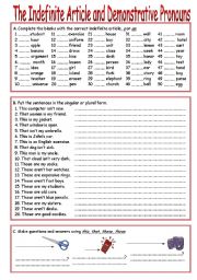 English Worksheet: The Indefinite Article and Demonstrative Pronouns