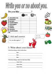 English worksheet: Write yes or no about you