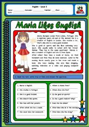 English Worksheet: MARIA LIKES ENGLISH (ROUTINES AND LIKES/DISLIKES - 2 PAGES)