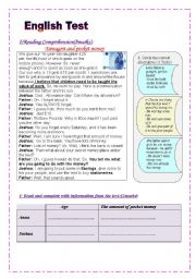 English Worksheet: English Test: (2 parts)(9th form Mid term 1)  Reading Comprehension/ Grammar+Vocabulary (+ Key Answers)