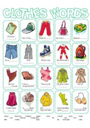 English Worksheet: Clothes Picture Dictionary