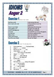 English Worksheet: IDIOMS -ANGER- 5 pages with a key