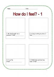 English worksheet: HOW DO I FEEL? (2 PAGES)