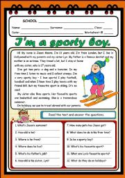 English Worksheet: IM A SPORTY BOY (2 PAGES)