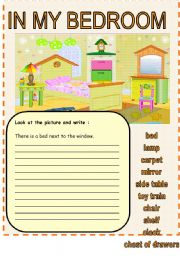English Worksheet: in my bedroom - there is there are