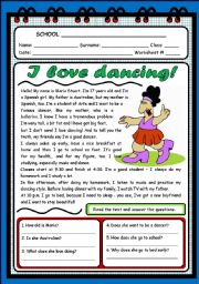 English Worksheet: I LOVE DANCING! (2 PAGES)