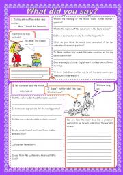 English Worksheet: What did you say? 4 funny short stories + questions - 2 pages (fully editable)