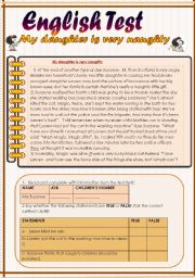 English Worksheet: English Test(3 parts) Reading Comprehension/ Grammar+ Vocabulary/ writing(+ Key)