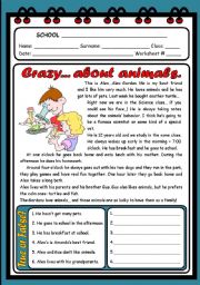 English Worksheet: CRAZY... ABOUT ANIMALS ( 2 PAGES )