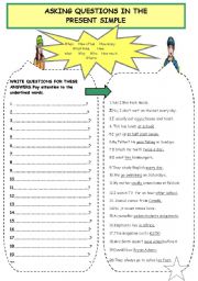 English Worksheet: ASKING QUESTIONS IN THE PRESENT SIMPLE