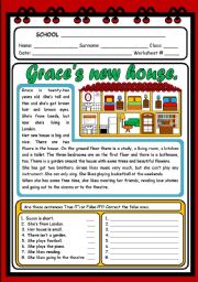 English Worksheet: GRACES NEW HOUSE (2 PAGES)