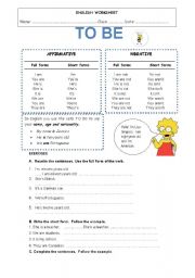 English Worksheet: The verb TO BE: affirmative and negative forms
