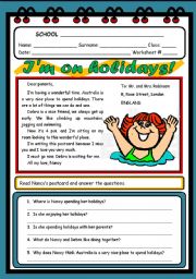 English Worksheet: IM ON HOLIDAYS!