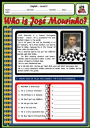 English Worksheet: WHO IS JOS MOURINHO?