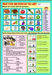 English Worksheet: What food and drink do you like?