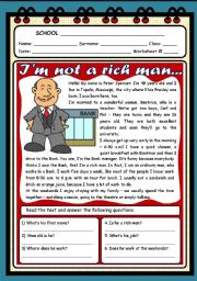 English Worksheet: IM NOT A RICH MAN ... ( 2 PAGES )