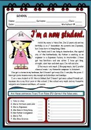 English Worksheet: IM A NEW STUDENT ( 2 PAGES )