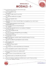 English Worksheet: Rephrasing 3 MODALS