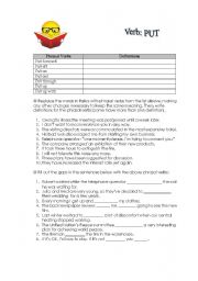 English Worksheet: Phrasal Verbs - PUT