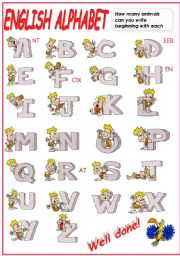 English Worksheet: ALPHABET and ANIMALS